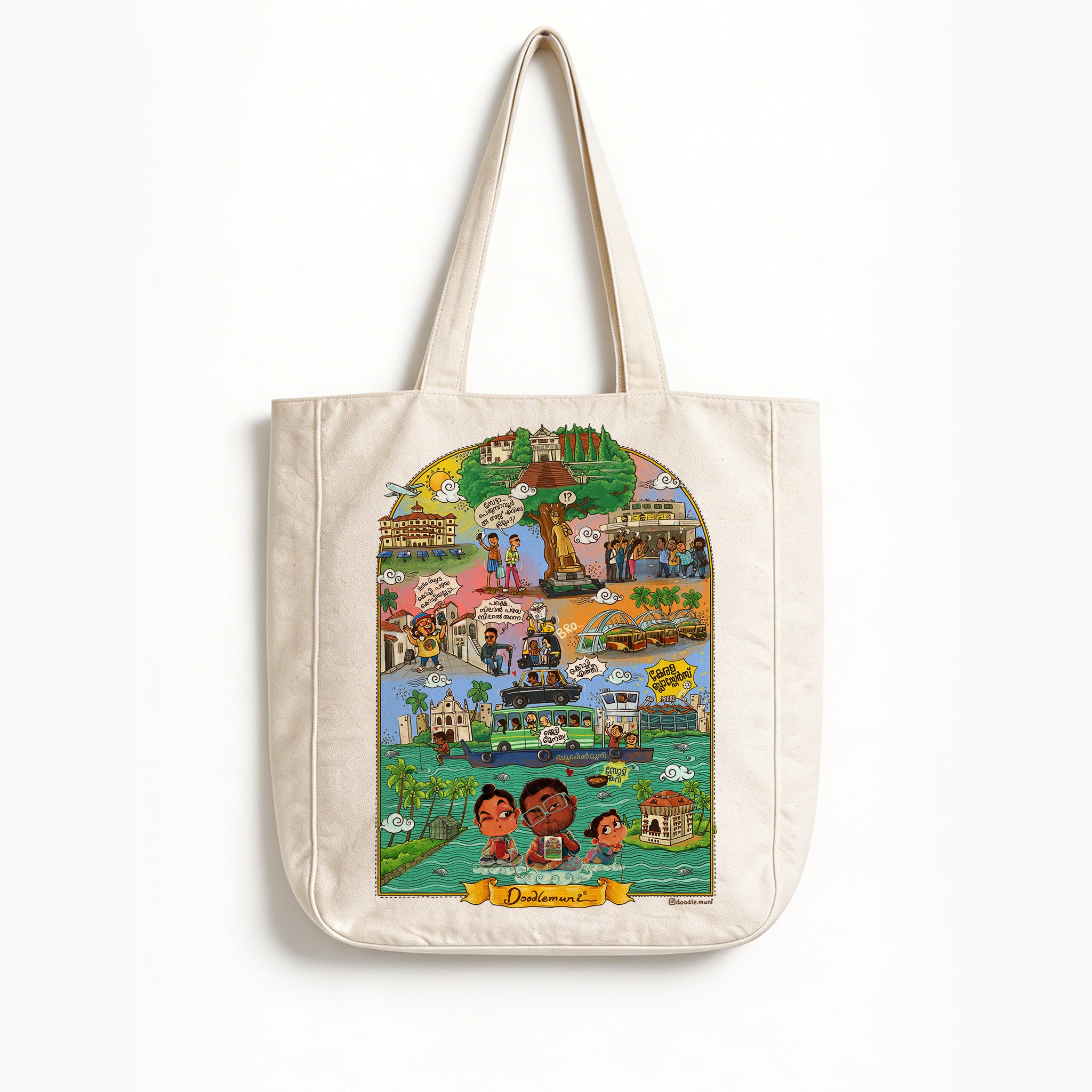 Tote bag with a colorful design on a white background